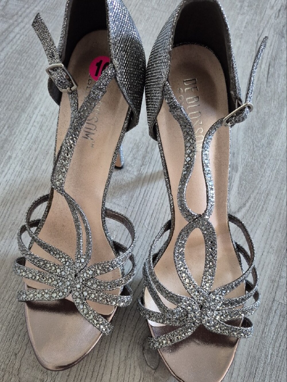 De Blossom Collection Silver Glitter Strappy Evening Heels - Picture 2 of 11